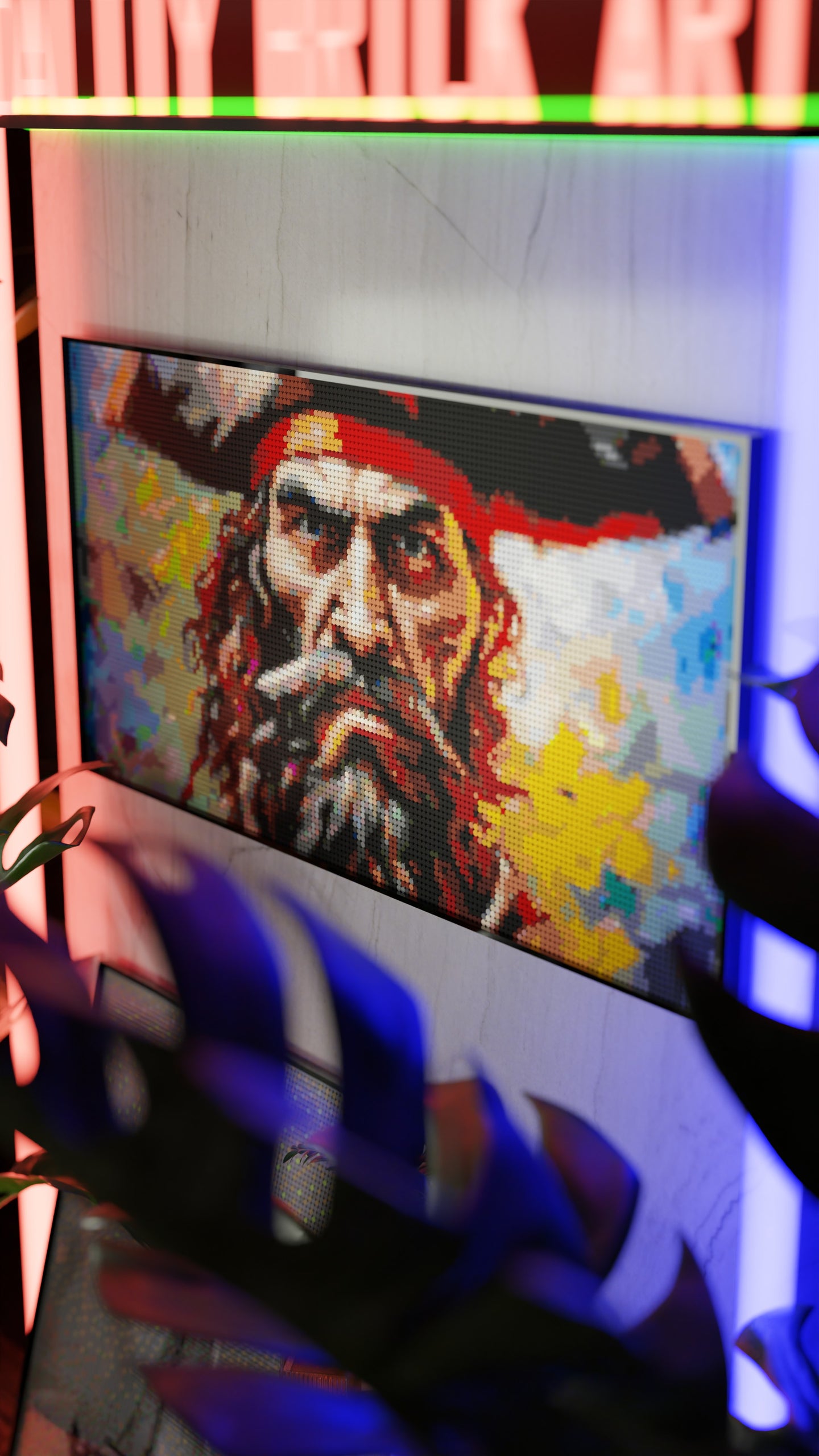 Captain Dreadheart LEGO® Style mosaic wall art made from colorful plastic bricks